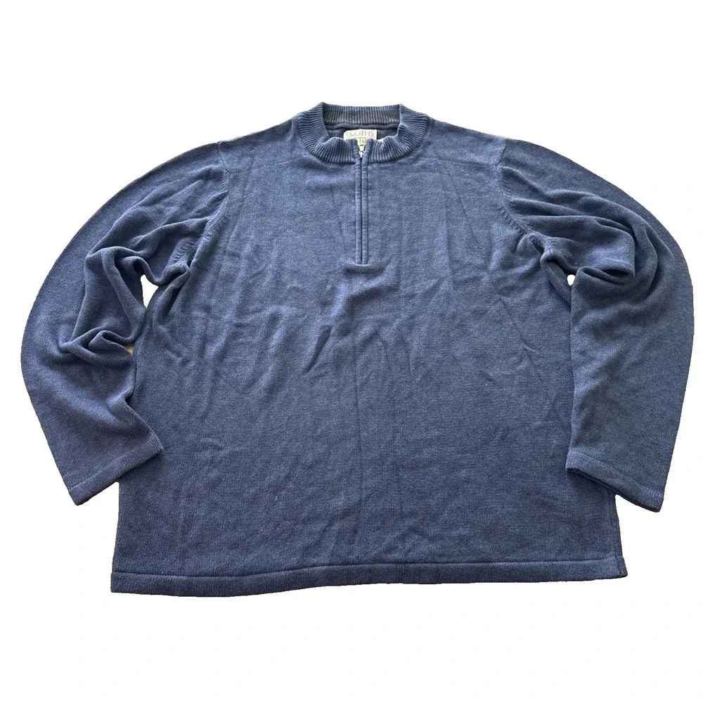 ECOTHS Organic Cotton Sweater Mans 2XL Long Sleeve Navy Blue 1/4 Zip Pullover